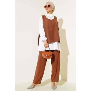 Conjunto 3 Piezas Lino Adornado Perla Marrón - Product Image 1