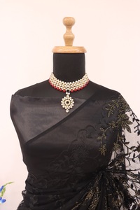 Mới Nhất Thiết Kế Thanh Lịch Màu Đen Màu Đỏ <span class=keywords><strong>Net</strong></span> Sari Mới Nhất Thường Xuyên Độc Quyền Cho Chic Nhìn Dân tộc Đảng Wedding Mặc Cho Phụ Nữ Cô Gái - Product Image 3