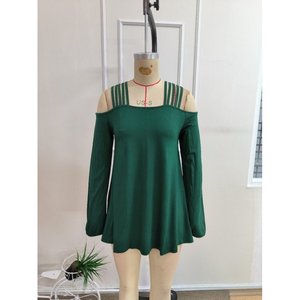 Chemise en viscose à manches longues pour femme avec détail rayé épaules dénudées, 38164 - Vert - Product Image 4