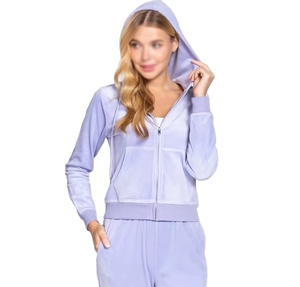 Ensemble de survêtement pour femme en velours respirant en polyester et coton, design unique, deux pièces, manches longues, sweat à capuche zippé et pantalon de survêtement - Product Image 1