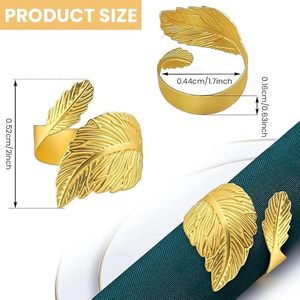Handmade 12-Piece <b>Set</b> of <b>Square</b> Aluminum Napkin Rings with Golden Leaf for Formal <b>Dinner</b> Parties Events Export Price Available - Product Image 5