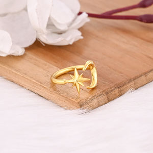 925สเตอร์ลิงสีเหลืองทองชุบแฮนด์เมดแบบเรียบแหวนจันทร์เสี้ยวและดาวแหวนเครื่องประดับปรับขนาดได้ - Product Image 6