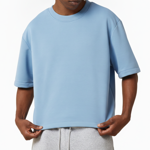 Custom Boxy Tee Shirt Streetwear Oversize Blank <b>Cropped</b> <b>Top</b> Heavyweight 100% Cotton Drop Shoulder <b>Men's</b> Silk Screen Printing - Product Image 4
