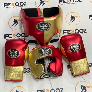 Premium Quality Customized No Boxing No Life Red/Golden Customized Boxing Sparring Kit Wholesale <b>Gloves</b> Head & Groin Guard - Product Image 1