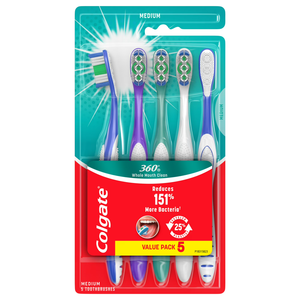 Cepillo de Dientes Manual Colgate 360 Whole Mouth Clean para Adultos, Mediano, Paquete de 5 - Product Image 6