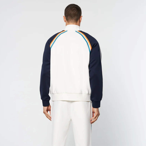 Ensemble de survêtement unisexe uni de couleur blanche avec des bandes multicolores ensemble de jogging de style unique et de luxe personnalisé en gros - Product Image 2