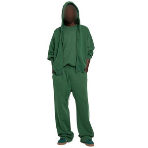 Customized Men's 100% Cotton Casual Full Zip Tracksuit 2 Piece Set Hoodie <b>Sweatpants</b> 340gsm <b>Oversized</b> Heavyweight Baggy Trouser - Product Image 5