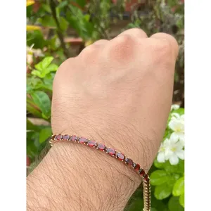 Pulsera de tenis de oro de 14k con granate, accesorio de joyería de moda - Product Image 4