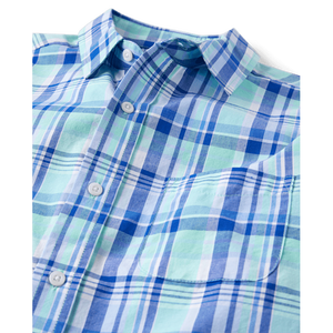 Camisa de Popelina a Cuadros Casual para Hombre, Colección 'Padre e Hijo', Color Aqua, 100% Algodón, Cuello Mao, Nueva Moda - Product Image 2