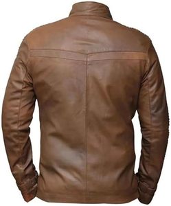 Iconica giacca <span class=keywords><strong>Vintage</strong></span> da uomo in vera pelle di pecora marrone stile motociclista di alta qualità ispirata al tessuto di tela delle celebrità - Product Image 6
