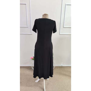 Women's Short-Sleeved V-Neck Midi <b>Viscose</b> <b>Dress</b> with Pocket Detail, 34746 - Black - Product Image 6