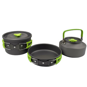 Juego de 3 utensilios de cocina para exteriores para 2-3 personas con bolsa de malla, olla, sartén, <span class=keywords><strong>tetera</strong></span>, juego de vajilla portátil para acampar. - Product Image 2