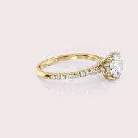 Bague de fiançailles/mariage en diamant de laboratoire rond certifié IGI avec bande pavée et halo caché en or blanc/rose et or jaune 14 carats
