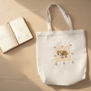 Hand-Painted <b>Elephant</b> Motif Tote Bag Cotton Lightweight Embroidered Letter <b>Decoration</b> Open for Daily Use for Summer Autumn - Product Image 4