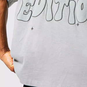 Camiseta de peso pesado personalizada de alta calidad color gris puff logo 270g Retro lavado Camiseta de manga corta Camisetas de hombre y mujer - Product Image 5