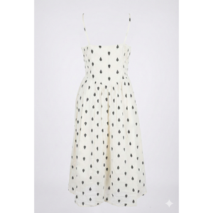 Vestido de Algodón con Cuello Cuadrado, Color Beige, Corte en A, Cintura Elástica, Estampado de Hojas, Diseño Personalizado, Estilo de Manga Abullonada, Talla Única, para Fiestas Formales y Festividades - Product Image 2