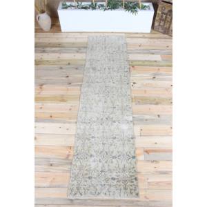 Alfombra Turca Vintage de 2.2x8.4 pies, Alfombra Beige con Diseño Floral de Lana - Product Image 1