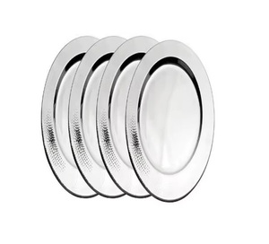 Assiette de présentation ronde écologique de luxe en acier inoxydable vaisselle durable avec finition argentée sans danger pour les aliments - Product Image 1