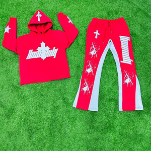 Ensemble de survêtement streetwear tendance OEM, impression sérigraphique, délavage à l'acide, pantalon de survêtement et sweat-shirt brodés délavés pour hommes - Product Image 3