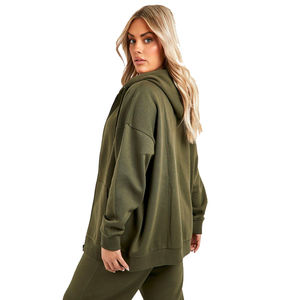 Meilleure qualité OEM coupe ajustée à capuche fermeture éclair polaire manches longues femmes 100% coton hiver personnalisé fermeture éclair sweats à capuche style décontracté avant - Product Image 2