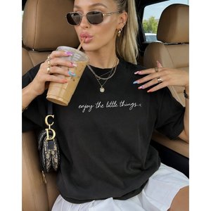 Blusa Básica de Viscosa de Manga Corta para Mujer con Estampado Frontal, 37804 - Negro - Product Image 1