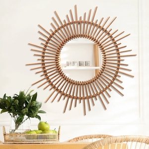 Elegante diseño minimalista de espejo de ratán bohemio para un acento natural en el hogar en las salas de estar - Product Image 1