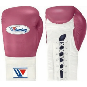 Guantes de Boxeo con Cordones Winning, Color Rosa Oscuro y Blanco, Cuero Genuino de Primera Calidad, Guantes Profesionales para Entrenamiento y Sparring, Aspecto Elegante, 8oz 10oz - Product Image 1