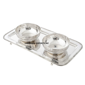 Tazón de Chocolate con Acabado Plateado Brillante con Bandeja, Tazón de Dulces de Diseño de Alta Gama, Clásico, Elegante y Lujoso, Nuevo - Product Image 1