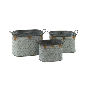Ensemble de jardinières en métal de style rétro vintage Pot galvanisé rustique avec poignée en corde pour le thème des trois jardinières de jardin - Product Image 2