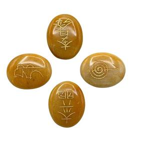Haute qualité usui reiki jaspe jaune ovale Feng Shui symbole reiki ensemble pierre naturelle guérison usui cristal pierre précieuse en gros - Product Image 1
