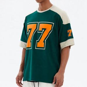 Ropa de calle para hombre, camiseta de fútbol, camisetas 100% de algodón, ajuste cuadrado, parche bordado a rayas, Camiseta deportiva de fútbol americano de gran tamaño - Product Image 5