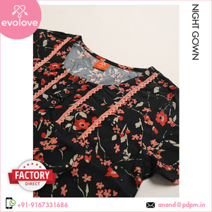 Taille personnalisée col rond 100% rayonne fait femmes robe de nuit longue robe de nuit vêtements de nuit robe noire avec lacets - Product Image 5