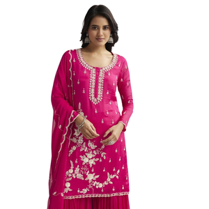 Conjunto Sharara bordado con lentejuelas rosas con Dupatta para recepciones de ocasiones festivas nupciales al por mayor y ceremonia personalizada - Product Image 3