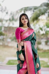 Soft Silk Saree with <strong>Warli</strong> Type Weaving Pallu and RICH WEAVING RICH BLOUSE Form Indian &amp; Pakistani Clothing