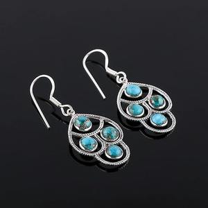Cuivre Turquoise pierres précieuses boucles d'oreilles 925 solide en argent Sterling forme ronde boucles d'oreilles pour femmes filles balancent boucles d'oreilles bijoux - Product Image 5