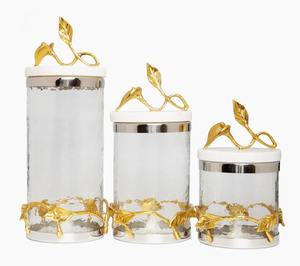 Recipiente de vidrio de metal con diseño de hoja, contenedor de almacenamiento duradero, condimentos, la mejor idea de regalo, el mejor precio de la India - Product Image 3