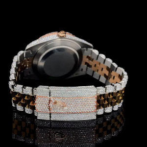 Montre mécanique pour homme en or rose, chronographe, entièrement sertie de diamants en moissanite VVS, cadran brun, entièrement personnalisée, montre hip-hop - Product Image 3