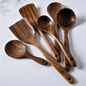 Utensilio de cocina de madera de acacia natural, utensilios de cocina, cuchara, cucharón, espátula, Skimmer, utensilios de cocina antiadherentes, esenciales, ecológicos - Product Image 3