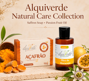 Kit de renouvellement amazonien Alquiverde - Huile de fruit de la passion biologique 60g & Savon revitalisant pour la peau au safran 90g unisexe - Product Image 1