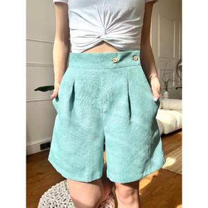 Pantalones cortos de lino, pantalones cortos de lino de cintura alta para mujer, pantalones cortos de playa de lino azul cielo con bolsillo, pantalones cortos de lino para mujer, pantalones cortos personalizados - Product Image 1