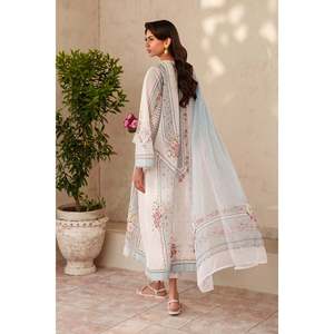 Women's <b>White</b> Full Sleeve Embroidered 100% Cotton <b>Chiffon</b> Lawn Fabric Dress 3-Piece Set UF-4402 - Product Image 2