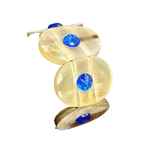 Natural Buffalo Horn Style Oval Link <b>Bracelet</b> Handcrafted Resin Bone-Texture Stretch Bangle with Blue <b>Crystal</b> Inlay Eco-Friendly - Product Image 5