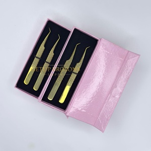 Pince à épiler de précision GETUP BROSONS IMPEX en acier inoxydable de haute qualité, 45 degrés, dorée, anti-magnétique, pour extensions de cils volume russe - Product Image 4