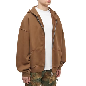 Sweat à capuche personnalisé de haute qualité, lourd, surdimensionné, à épaules tombantes, double fermeture éclair, uni, personnalisable, à fermeture éclair - Product Image 1