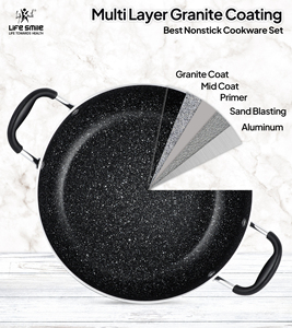 Marmite en granit de qualité supérieure antiadhésive avec couvercle en verre et bord en silicone - Product Image 4