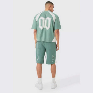 Conjuntos de pantalones cortos y camisetas 100% algodón serigrafiado Logo Drop Shoulder Boxy Fit Twin Set para hombres - Product Image 2