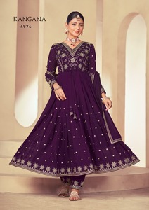 Vestido Anarkali de trabajo de secuencia de seda con bordado Georgette de imitación de diseñador por Fab Zone - Product Image 2