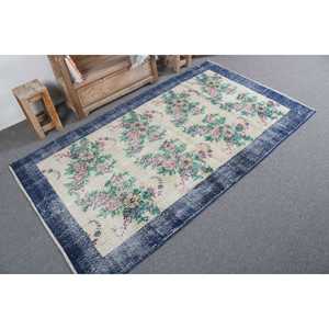 Alfombra de 3.9x6.6 pies, alfombra turca vintage, alfombra con motivos de plantas y árboles en azul y verde - Product Image 2