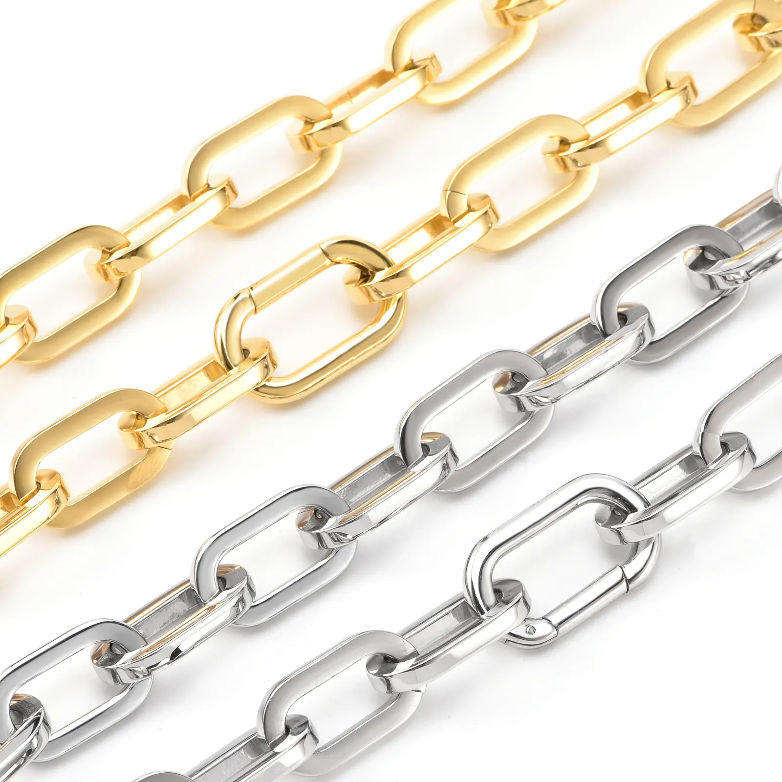 Wholesale Gold Filled Paper Clip Chain Paper Clip Bracelet Custom Stainless Steel Silver Black 18k Gold Paper Clip Set Jewelry