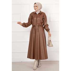 Conjunto de Traje de Cuero Color Bronceado para Mujer, Conjunto de Falda Elegante - Product Image 1